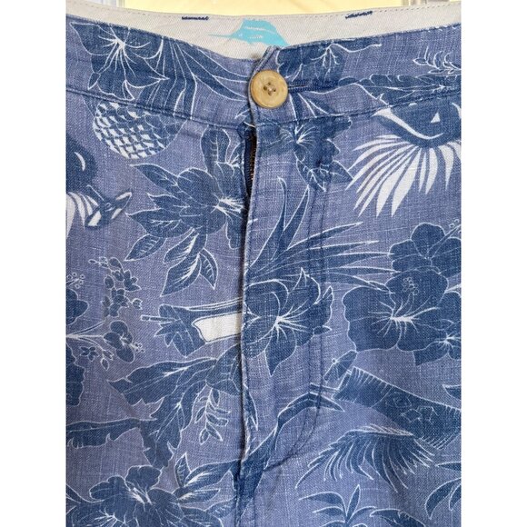 Tommy‎ Bahama Mens Shorts Size 40 100% Linen Blue Tropical Cocktail Print EUC - Picture 5 of 11